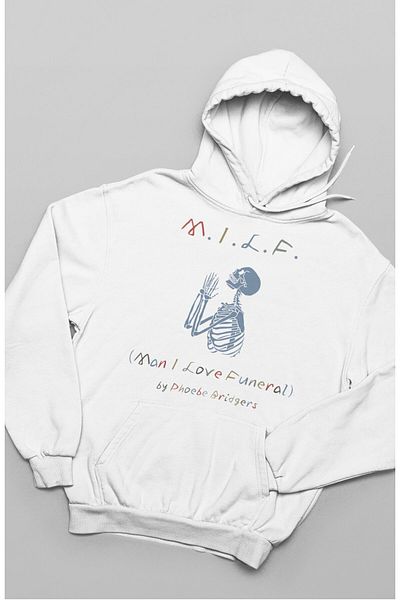 Fuddy Moda Unisex Man I Love Funeral By Phoebe Bridgers Γραπτό φούτερ με κουκούλα, φούτερ με στάμπα M.I.L.F
