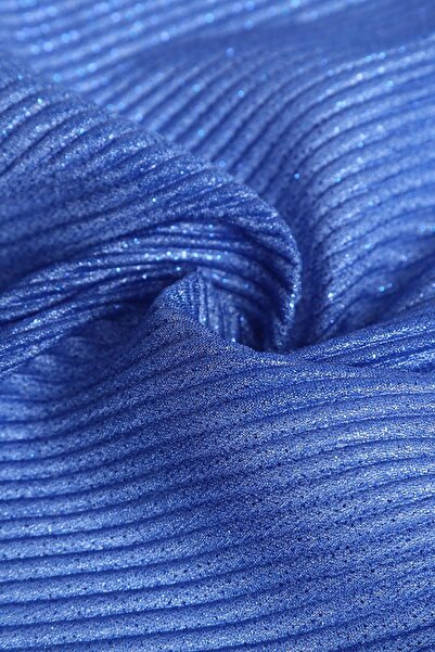 Kumaş Deposu Violet Düz Pliseli Saks Simli Tül