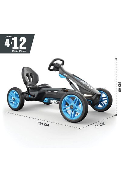BERG Go-Kart ERG Rally APX Blue Pedal, 4-12 ani – far cu LED, scaun reglabil și frână de parcare