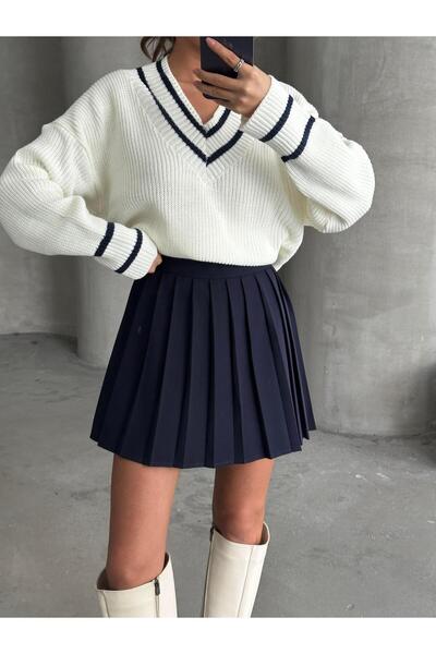 mydukkan.co Fusta scurtă plisată bleumarin