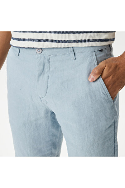 Nautica Erkek Mavi Slim Fit Keten Bermuda