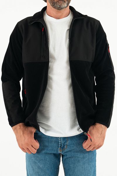 Souris Men's Black Slim Fit Anti-pilling Non-Pilling Full Zipper Softshell Garnished Fleece Sweatshirt