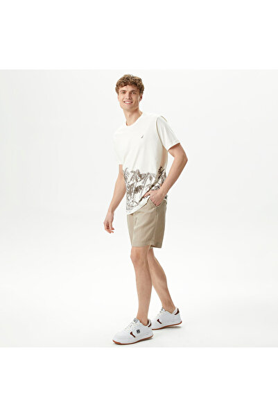Nautica Erkek Bej Classic Fit Keten Bermuda
