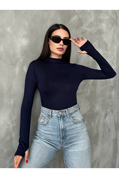 oshebu Синій – Жіночий боді з детальним оформленням пальців – з довгими рукавами | Еластична та м'яка тканина