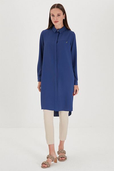 Zühre Hidden Button Detailed Tunic Indigo T-0767