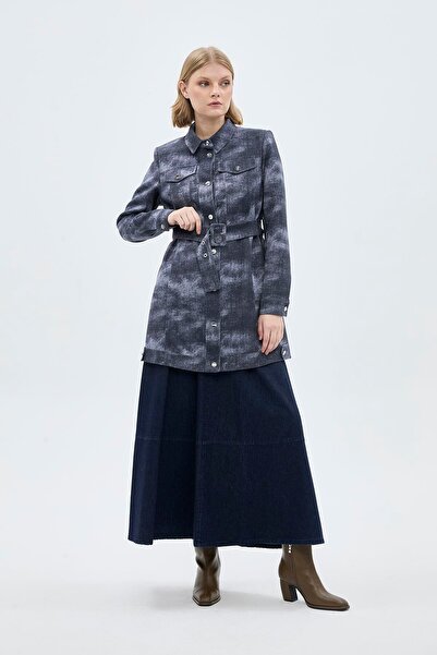 Zühre Сорочка з коміром і поясом, деталізована, темно-синя куртка C-0115