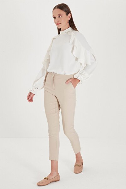 Zühre Dar Paça Kumaş Pantolon Bej P-0024