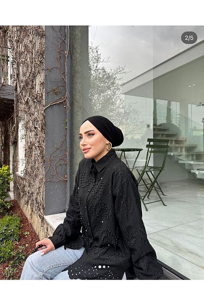 Marlinda Cămașă hijab festoon cu căptușeală din țesătură brode cu detalii de perle