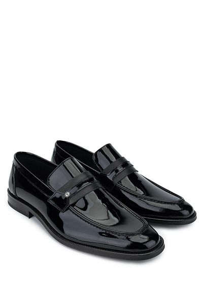 Tamer Tanca Men's Genuine Leather Black Patent Leather Loafers