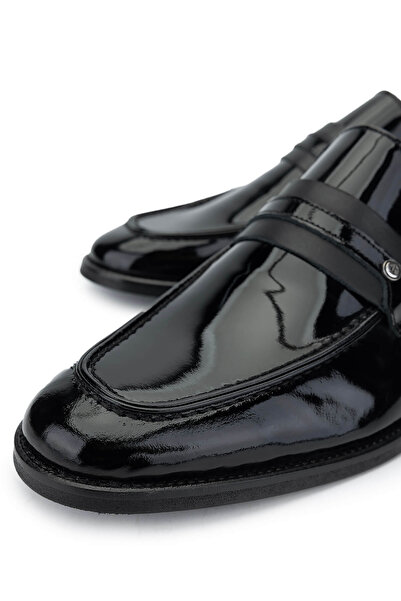 Tamer Tanca Мъжки черни лачени мокасини от естествена кожа