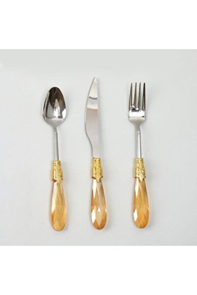 ÇAMLICA HOME 18 Parça Tatlı Çatal Kaşık Bıçak Seti Amber Altın