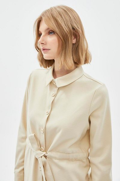 Zühre Buttoned Waist Tied Stone Tunic T-1508