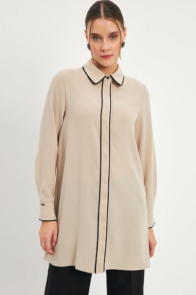 Zühre Beige Tunic with Stripe Detail - T-1498