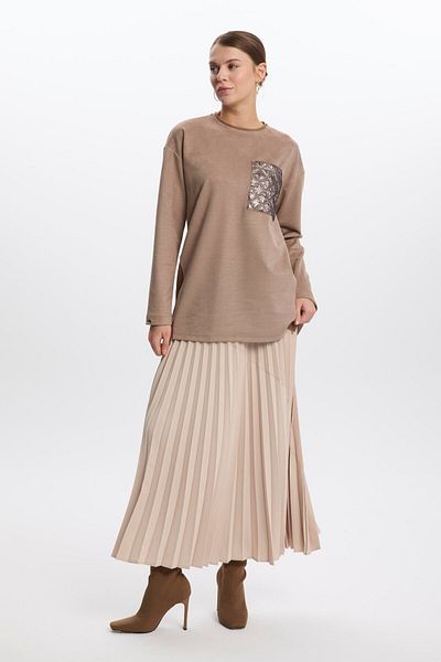 Zühre Stone Colored Quilted Tunic - Pocket Detailed T-1511