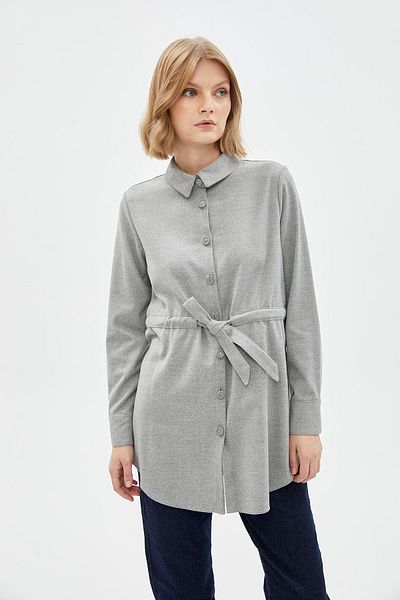 Zühre Gray Tunic - Waist Tie, Button T-1508