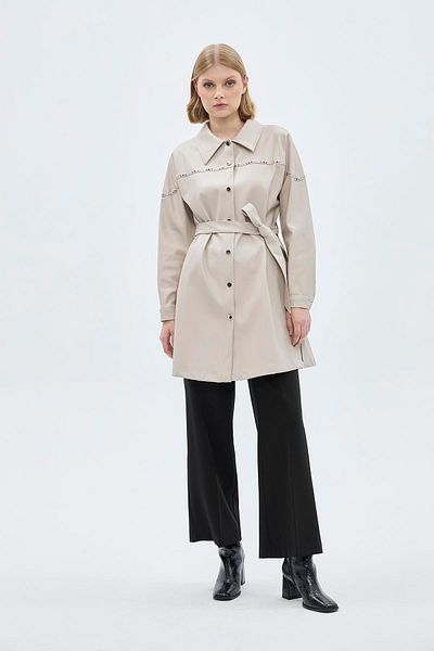 Zühre Stone Leather Shirt Collar Tunic - Button Detail T-1476