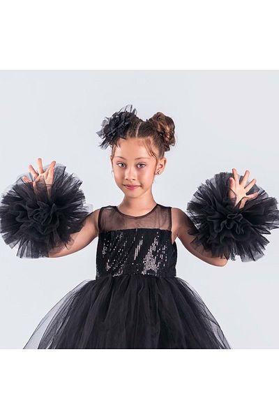 Mnk Baby&Kids Black Pompom Accessory Sleeve and Hair Clip - M00666