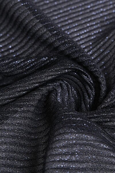 Kumaş Deposu Violet Düz Pliseli Lacivert Simli Tül