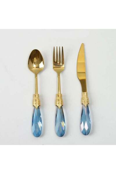 ÇAMLICA HOME 18 Parça Tatlı Çatal Kaşık Bıçak Seti Mavi Titanyum