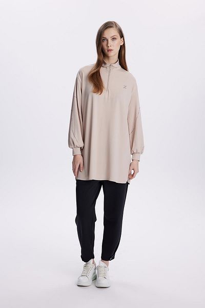 Zühre Stone Embroidered Zipper Collar Stone Tunic T-1494
