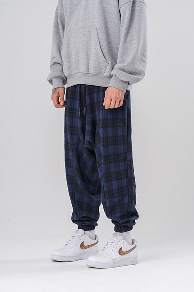 go gang own Djing Plaid Bohemian Shalwar with Elastic Waist and Leg