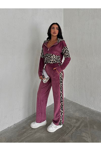 winmoda Velvet Tracksuit - Leopard Print Velvet Tracksuit