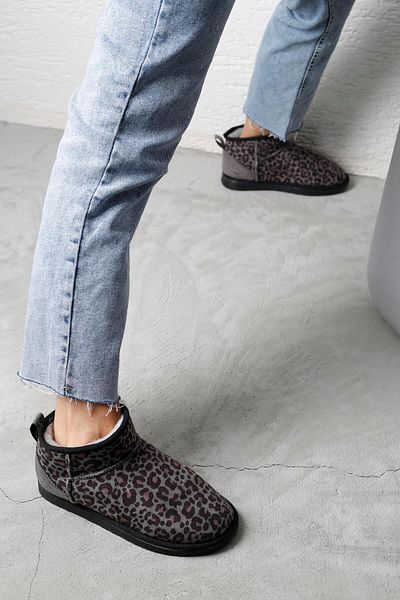 Beyond Women's Gray Leopard Ultra Mini Suede Boots with Fur Inside 3cm Byndum01