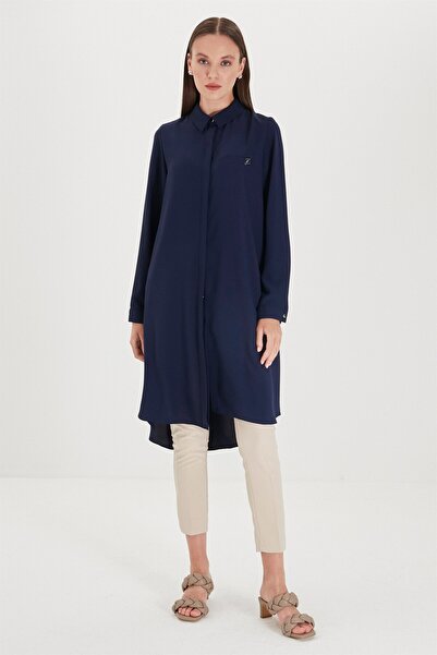 Zühre Hidden Button Detailed Tunic Navy Blue T-0767