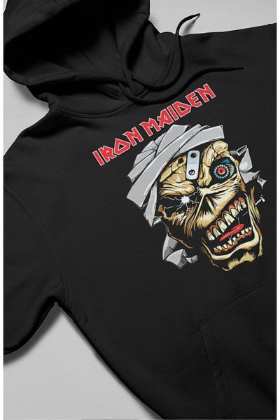 Fuddy Moda Unisex Skull Iron Maiden Printed Hooded Sweatshirt, Oversize Rock Metal Music Printed Hoodie