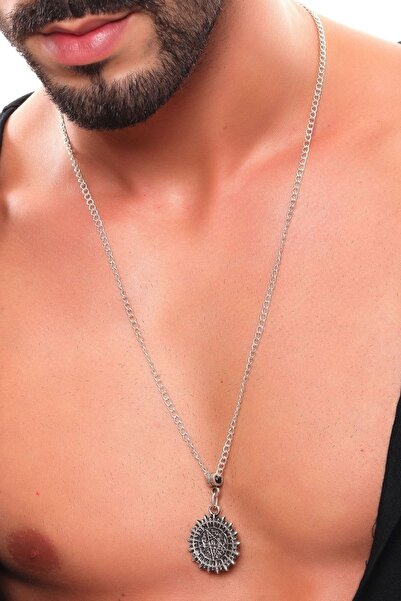 LABALABA Erkek Antik Gümüş Kaplama Pentagram Simge Uçlu Kolye