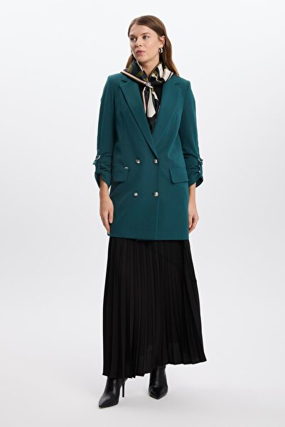 Zühre Long Emerald Jacket - Sleeve Detail, C-0029