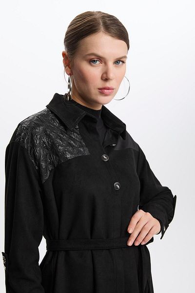 Zühre Black Tunic with Belt and Quilted Detail - T-1521