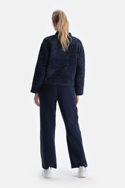 Dagi Marineblauer, bestickter, gesteppter Damenmantel