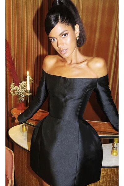 nish for you Black Long Sleeve Designer Dress