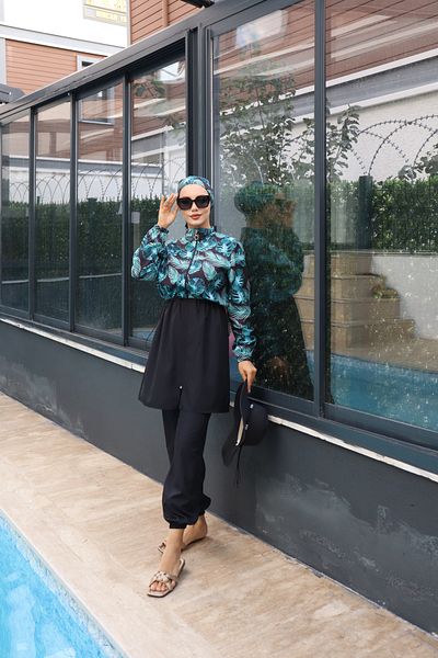 Atelier Lina Leyla 3-Piece Full Covered Hijab Swimsuit with Adjustable Elastic Waist and Water Repellent Fabric