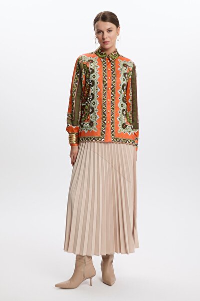 Zühre Ethnic Patterned Orange Shirt G-0099