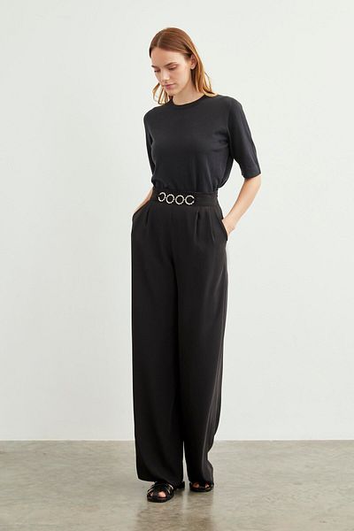Zühre Black Loose Trousers - Accessory Detailed, P-0177