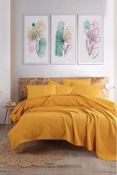 Eponj Home Ecocel Pike Double Blanket - 200x230cm Karde Mustard