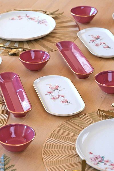 Glore Asian Spring 32 Pieces Ceramic Breakfast Set for 6