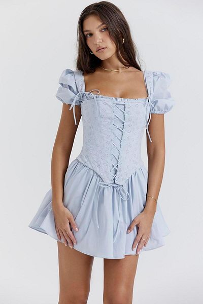 nish for you Blue Corset Detail Mini Dress