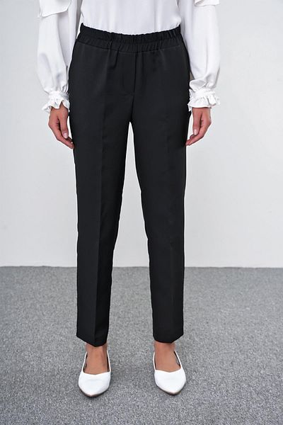 Zühre Picior negru subțire - Pantaloni din țesătură cu talie elastică P-0148