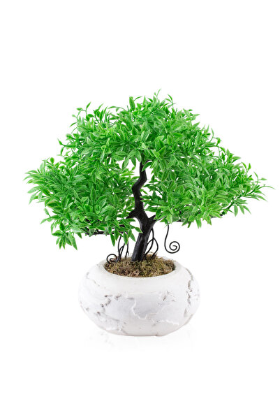 Çiçekmisin Mermer Görünümlü Dünya Desenli Saksıda Yapay Fesleğen Ağacı