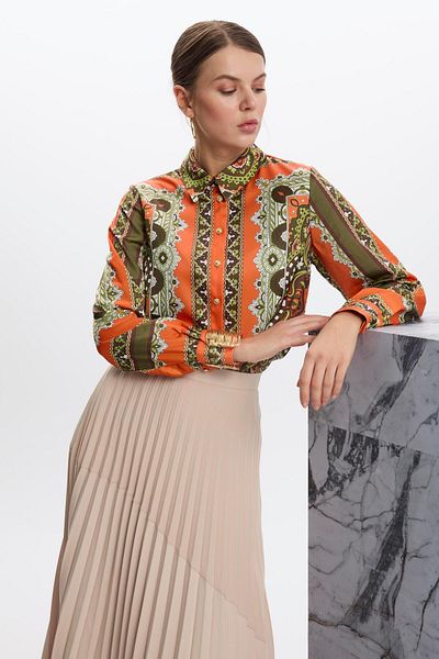Zühre Ethnic Patterned Orange Shirt G-0099