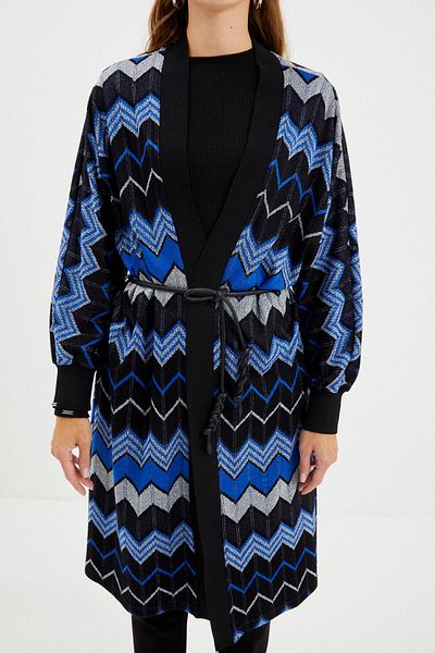 Zühre Cardigan lung albastru de noapte cu model HR-0009