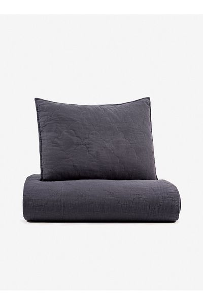 Barine Serenity Linen Quilted Bedspread Set Anthracite 240X260