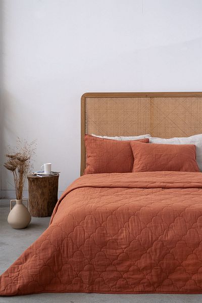 Barine Serenity Linen Quilted Bedspread Set Tile 240X260