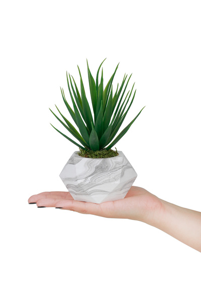 Çiçekmisin Mermer Görünümlü Saksıda Yeşil Yapay Kaktüs Aloevera