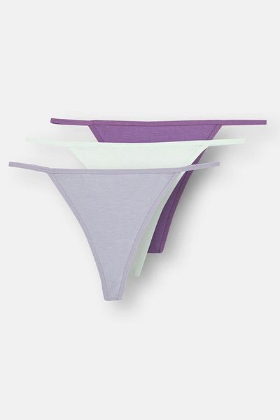 Dagi Grau-Mint-Lila 3-teilige einfarbige G-String-Höschen für Damen