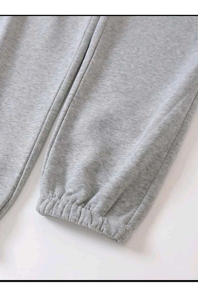 LADY HAZAL Ψηλόμεσο γκρι χτενισμένο βαμβακερό Joger Sweatpants - Darkalıp Compact