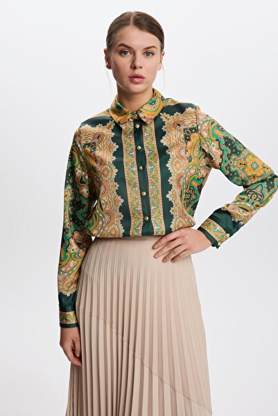Zühre Ethnic Patterned Emerald Shirt G-0099